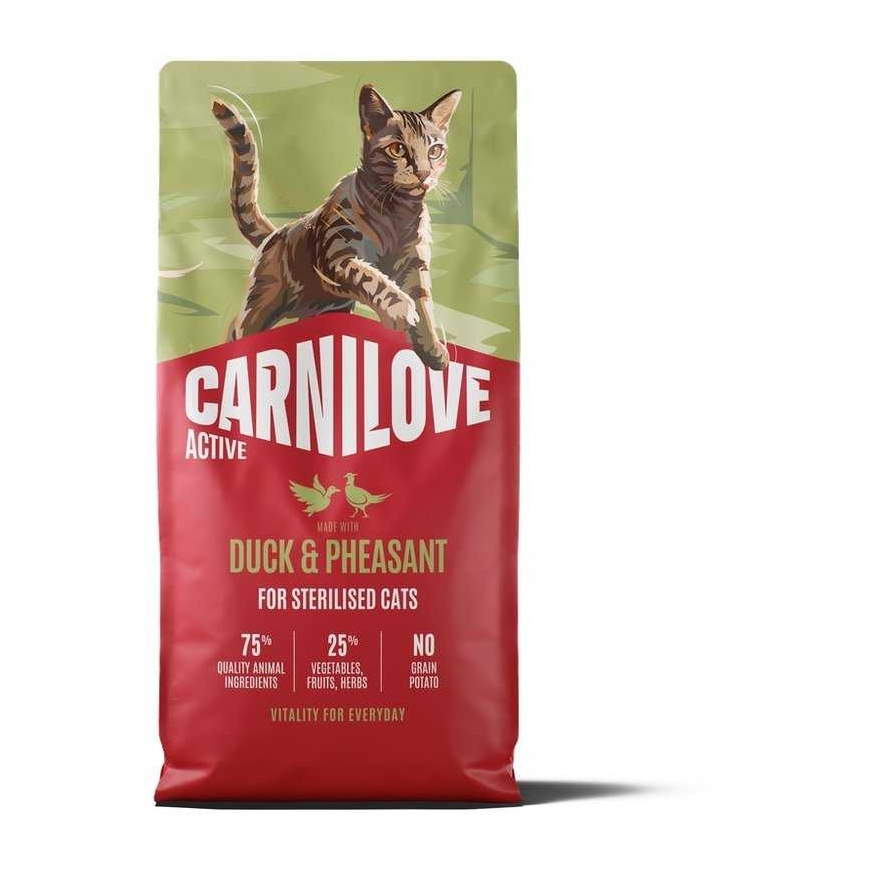 CARNILOVE CARNILOVE ACTIVE Sausas maistas katėms su antis ir fazanu sterilizuotiems katėms