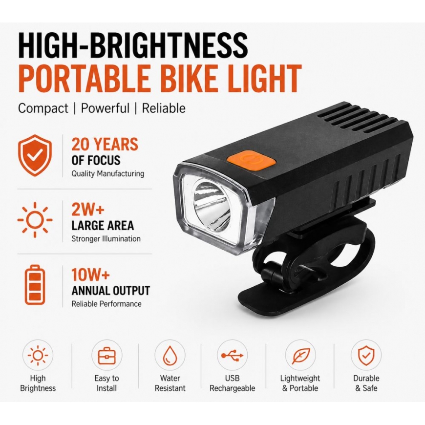 USB įkraunama dviračio priekinė šviesa, JH420 didelio ryškumo LED dviračio žibintas, IP65 atsparus vandeniui dviratės šviesos ša