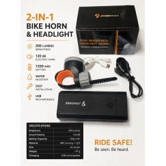 JOHORSE Bike Headlight & Electric Horn – 300 Lumens, 120dB, USB Rechargeable