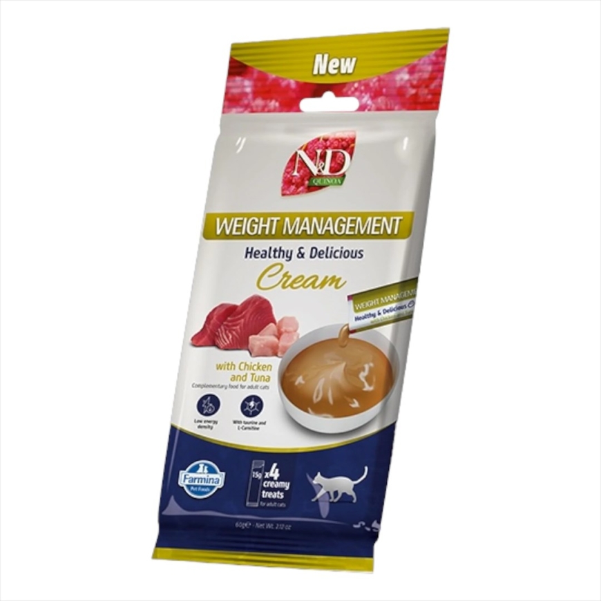 FARMINA N&D Quinoa Cat Weight Management Cream with Chicken & Tuna box – cat treat – 4x15g – 2