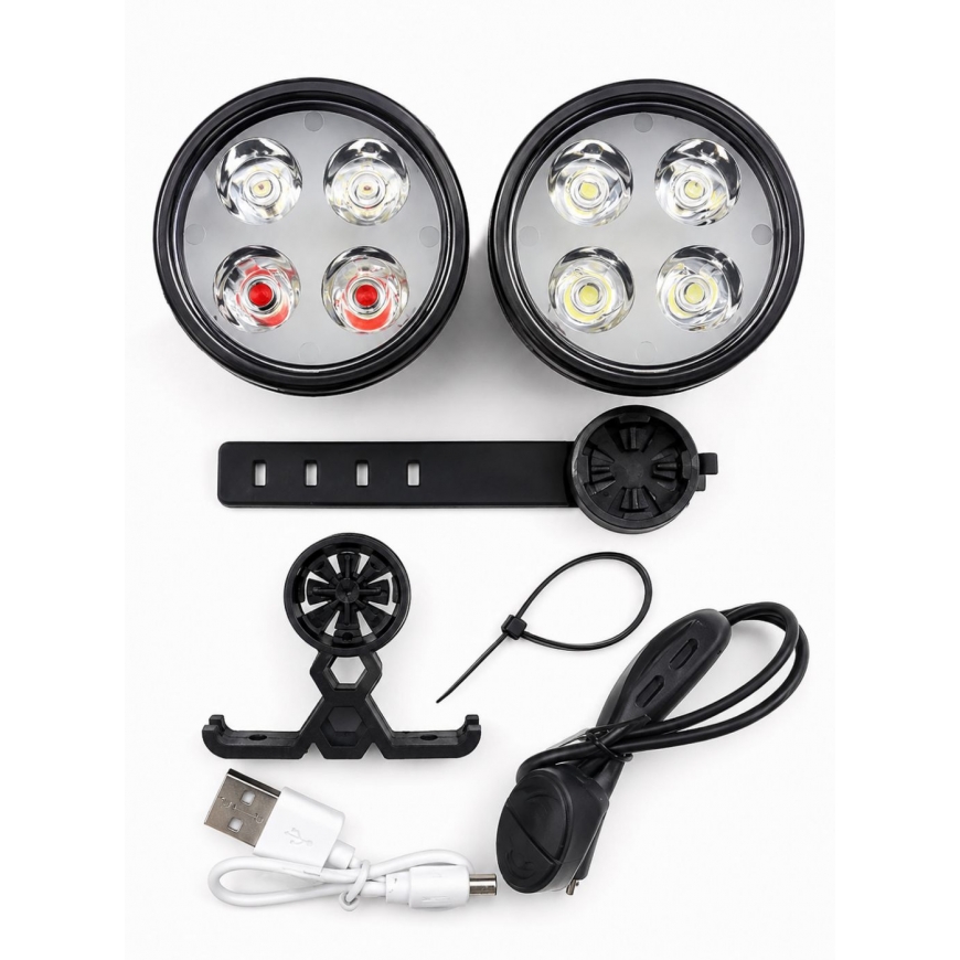 USB Rechargeable 4-LED Bike Light Set – Front & Rear Bicycle Lights with 120dB Horn