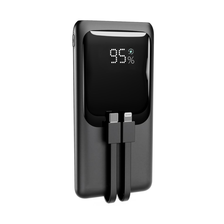 Gembird PB10-PD20-LCD-01 Ātras uzlādes akumulators ar integrētajiem kabeļiem, 20 W, 10000 mAh, melns – 2
