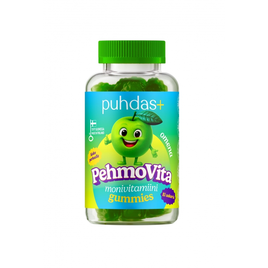 Puhdas+ PehmoVita Monivitamiini Gummies, Omena, 75 kpl