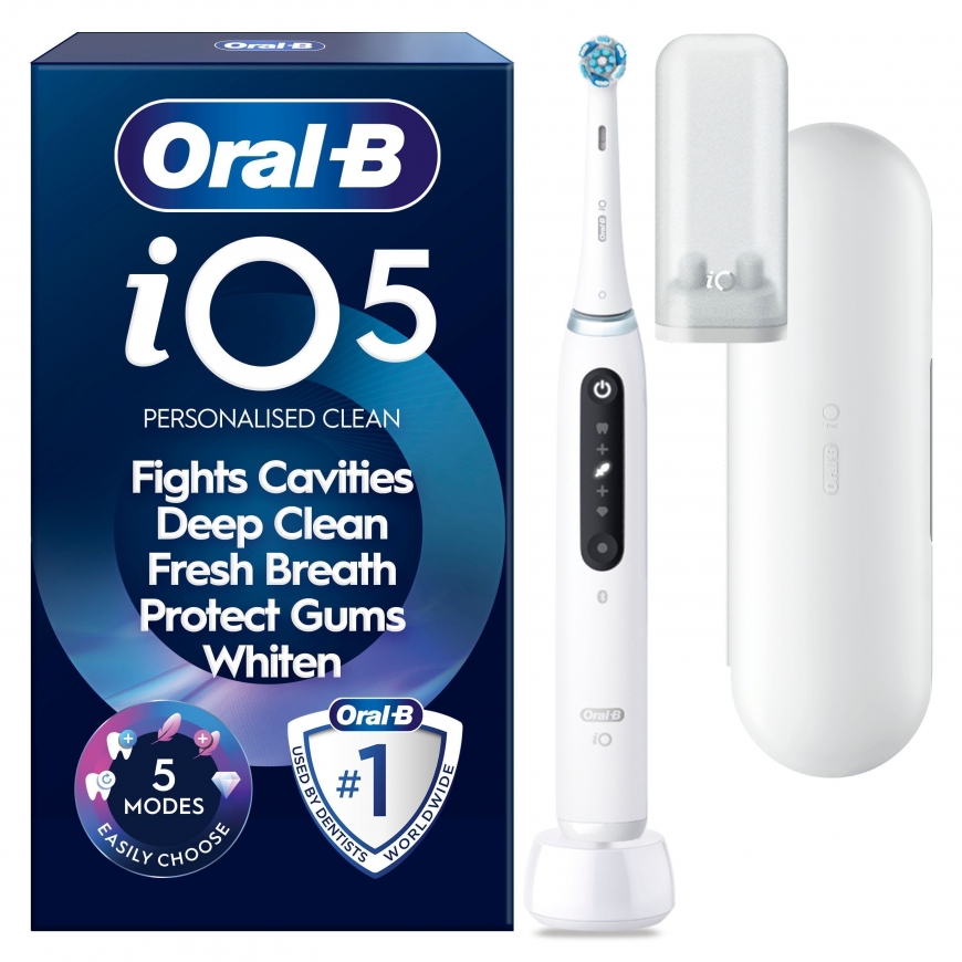 Oral-B iO5 sähköhammasharja, valkoinen + matkakotelo
