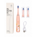 Kids Rechargeable Sonic Electric Toothbrush, USB Charging, 3 Brush Heads (1+2 Replacement Heads), Soft Bristles, Waterproof, Bun