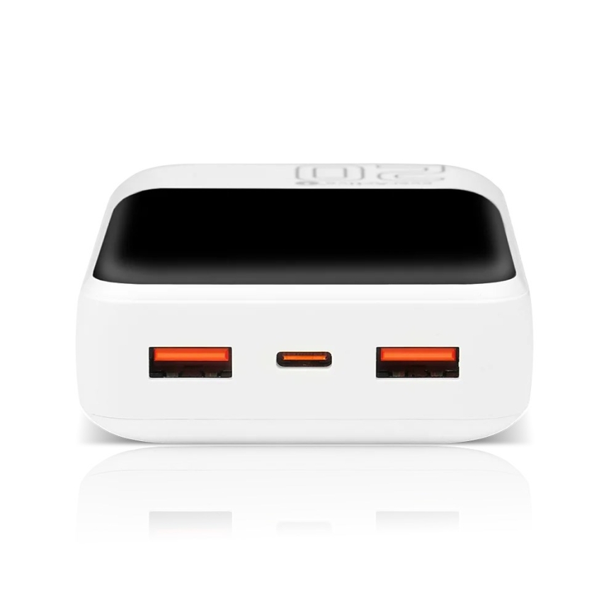Powerbank 20 000mAh, 2x USB, 1x USB-C 22,5W, QC4+, LCD ekranas, baltas – 3
