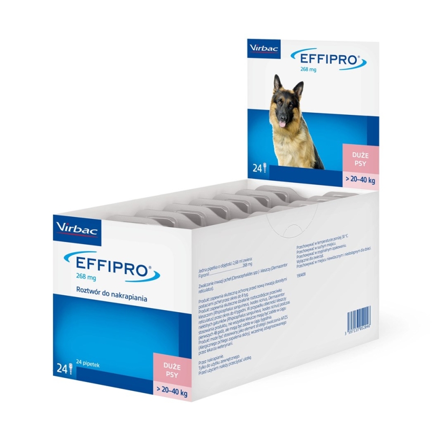 VIRBAC Effipro L (20-40 kg) - lašai nuo blusų ir erkių šunims – 24 vnt.