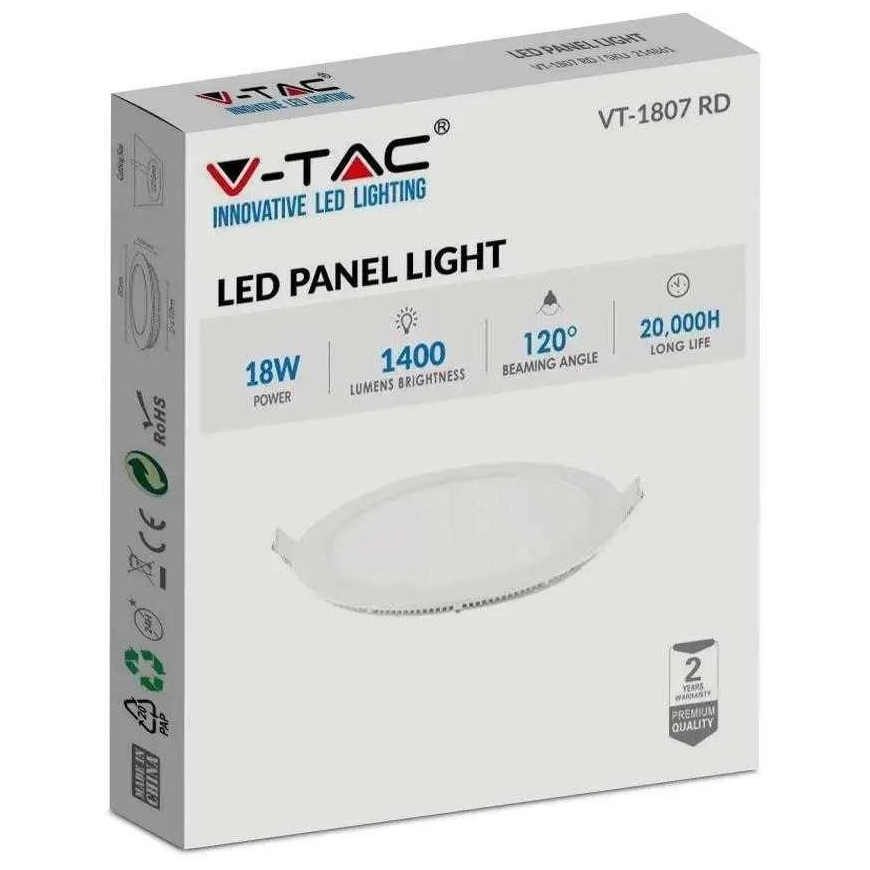 V-tac 18W LED iebūvējamā panelis, balts, 2700K, ar barošanas avotu – 4