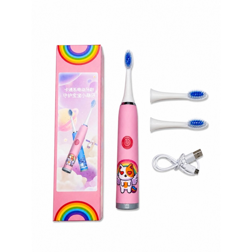 Kids W3 Electric Toothbrush (Battery-Powered) +3 attachments Pink