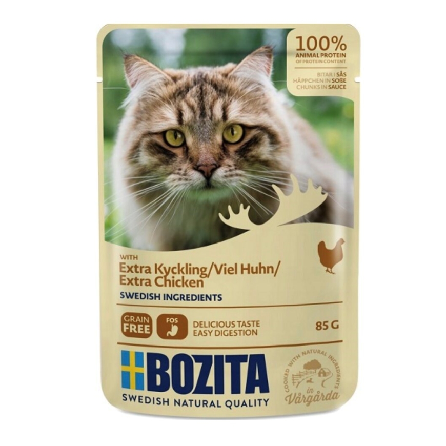 BOZITA Кусочки мяса в соусе с курицей – влажный корм для кошек – 85г