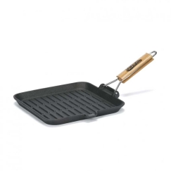 Cast iron grill pan with removable wooden handle, 23x2 cm, color label in packaging, VANORA HOME