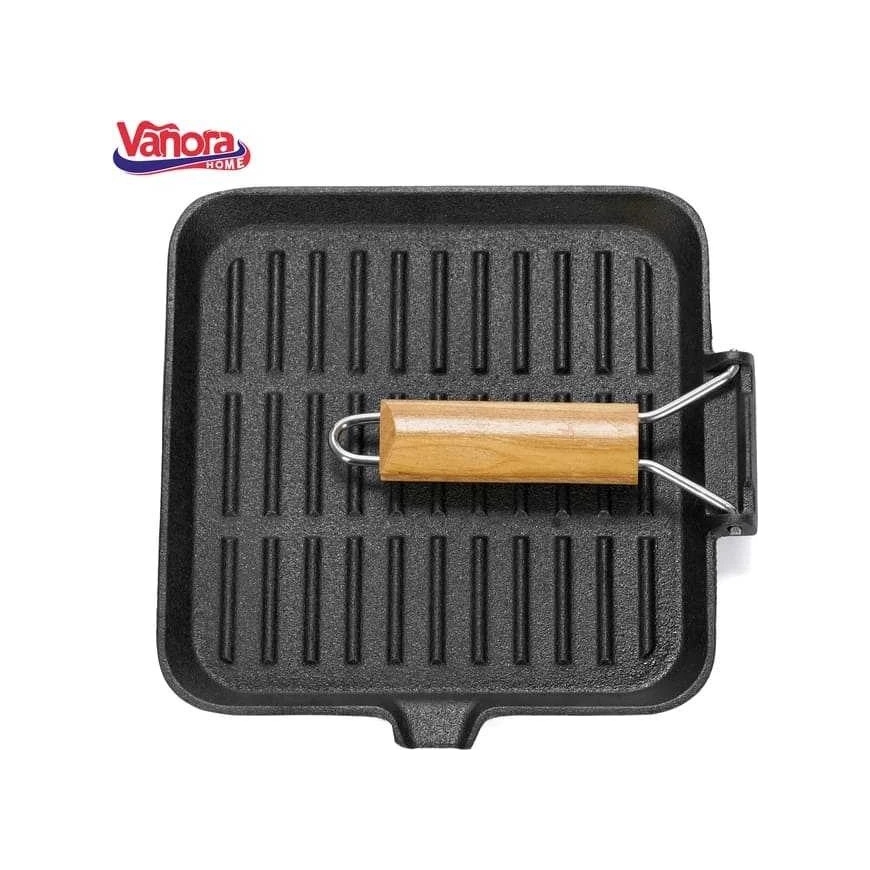 Valgest malmist grillpann, eemaldatav puidust käepide, 23x2 cm, värviline silt pakendis, VANORA HOME – 4