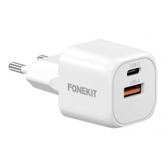 FoneKit Mini 20 W pikalaturi, USB-C + USB-A, valkoinen