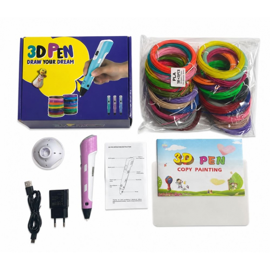 3D pieštukas vaikams, 3D spausdinimo pieštukas su 150 pėdų PLA plastiko papildymais, 3 dimensijų piešimo meno rinkinys 5m x 30 s