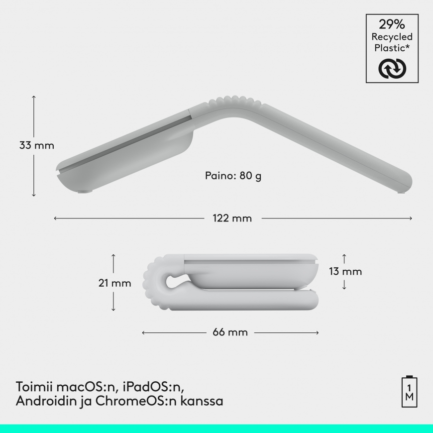 Logitech Mobi Fold bevielis pelė, balta – 2