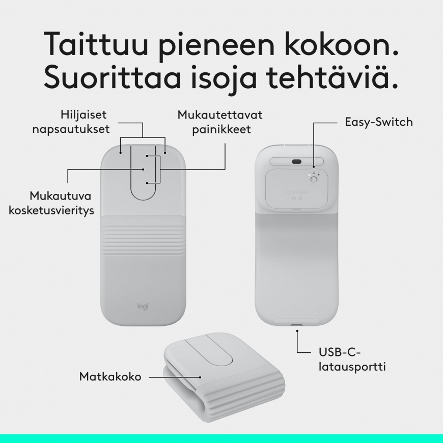 Logitech Mobi Fold traadita hiir, valge – 5