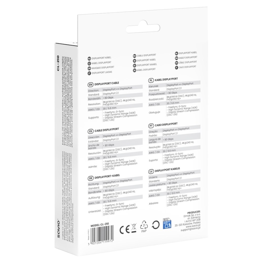 Savio CL-210 DisplayPort kabelis 2 m Juodas – 4