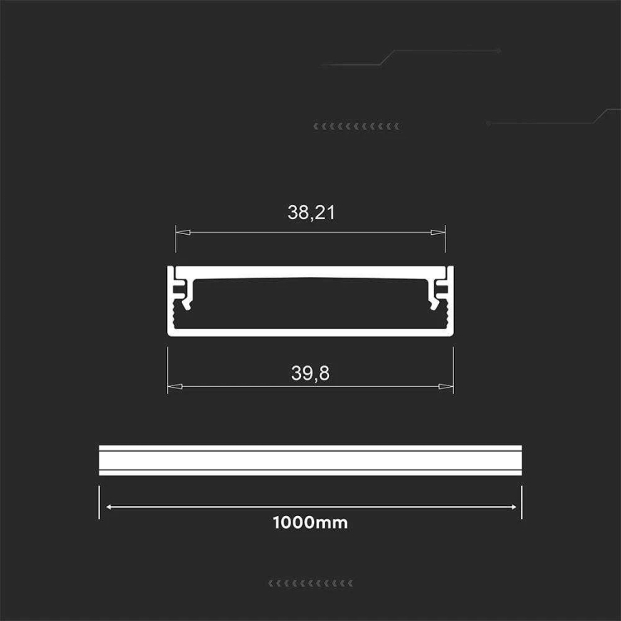 V-tac LED pinta-profiili kannella, hopea, 2000x40x10mm – 2