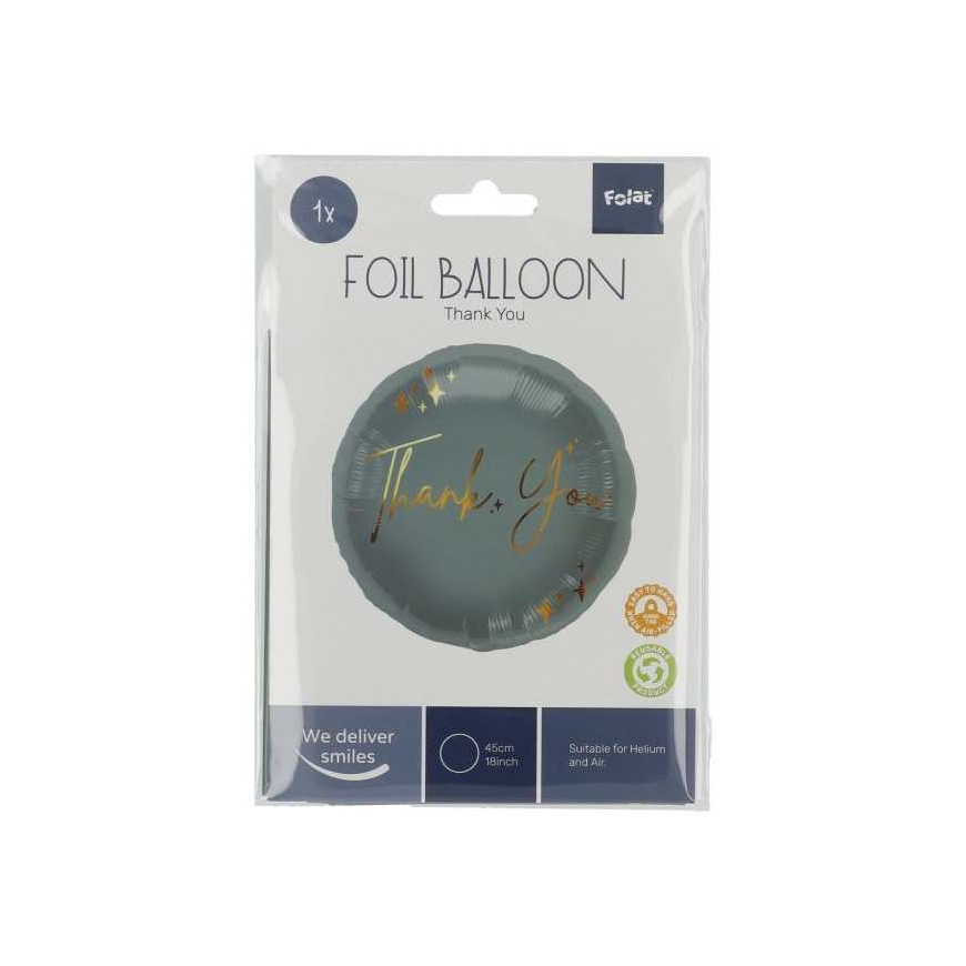 Folat Foil Balloon "Thank you" 45cm Grey/Gold