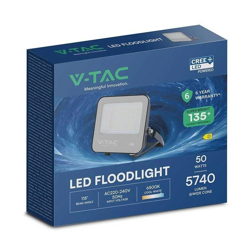 V-tac 50W LED прожектор, черный корпус, 3000K, CREE LED чип – 4