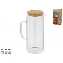 Stikla krūka ar bambusa vāku, 1.4 l, 10.00 x 15.00 x 22.00, KITC