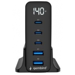 Gembird 5 prievadų 140W GaN USB Greitas Įkroviklis Juodas QC 3.0 PD