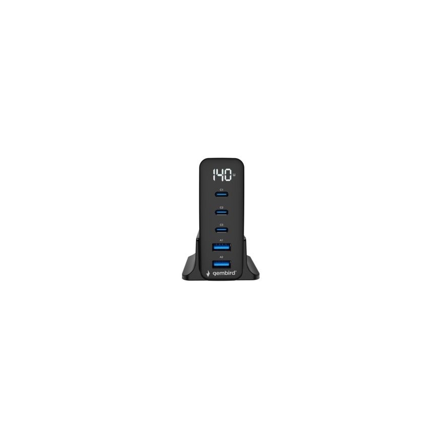 Gembird 5-port 140W GaN USB Fast Charger Musta QC 3.0 PD