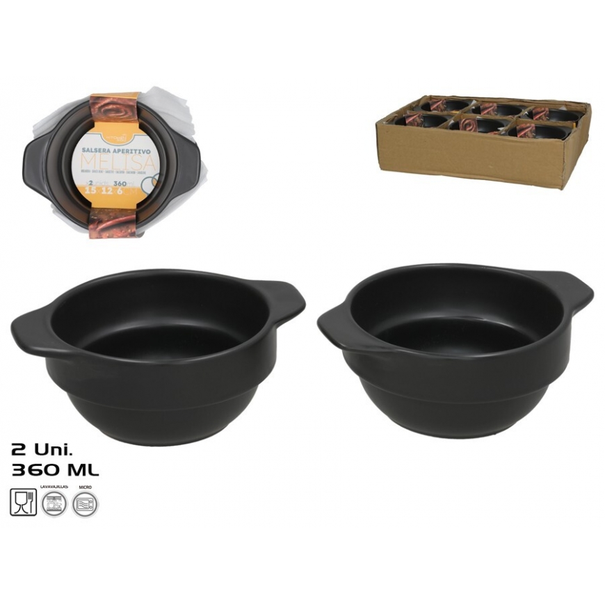 Hapansyötti-kastikekulho x2 360 ml 15.3x12.5x5.8 cm Musta, KITCHEN&G
