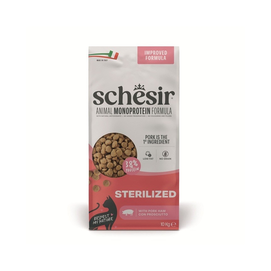 SCHESIR Animal Mono Protein Formula Sterilized pork ham – dry cat food – 10 kg