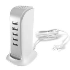 5x USB laadija sisseehitatud EU toitekaabliga valge (A5EU)