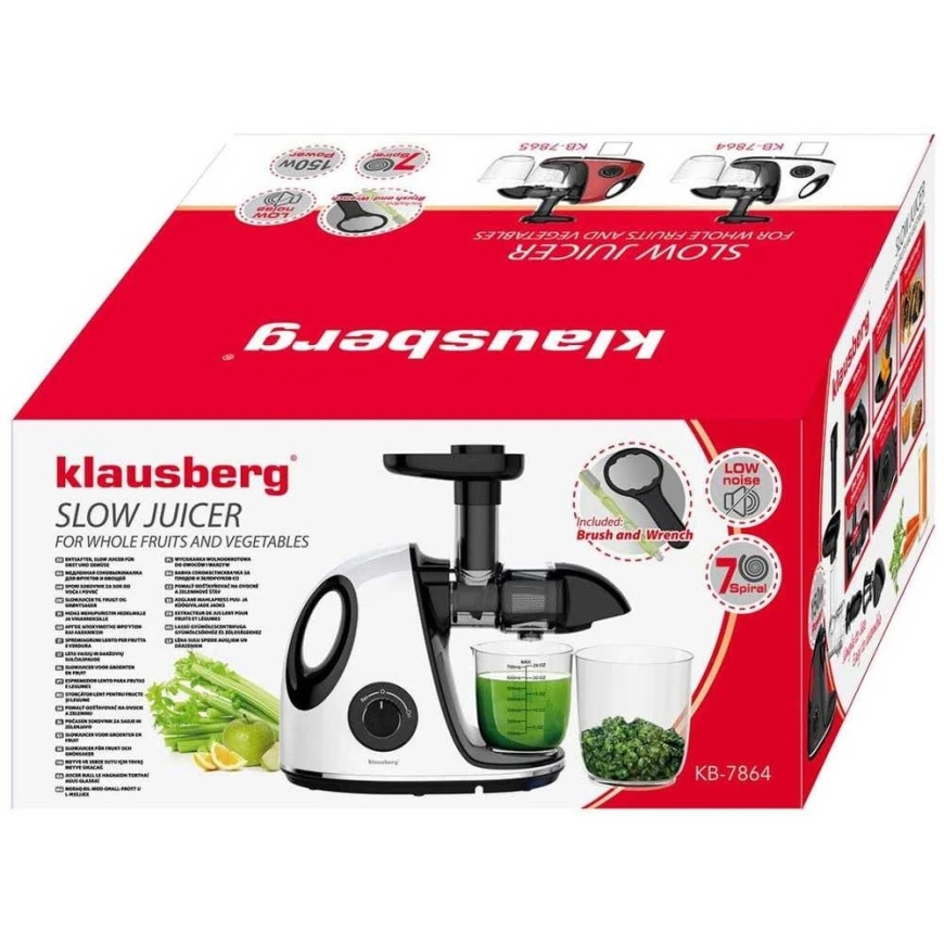Slow Juicer for Fruits and Vegetables, Horizontal with Handle, 150 W, White, Klausberg, kb-7864 – 2