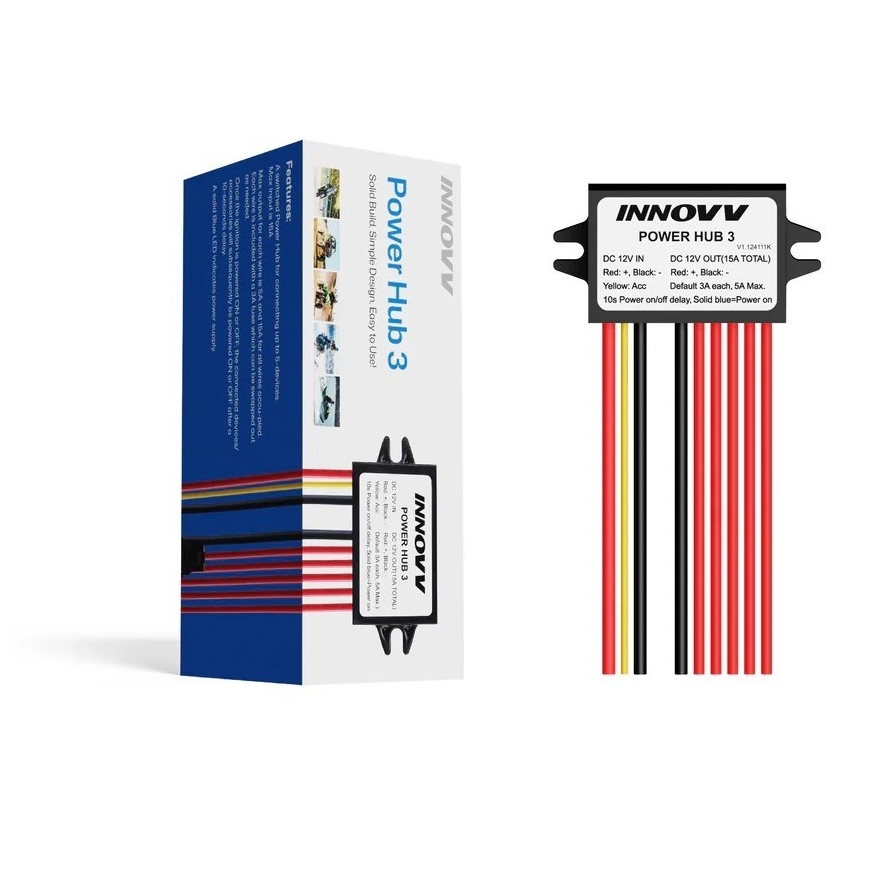 INNOVV Power Hub 3: vandeniui atsparus 12 V energijos skirstytuvas 5 įrenginiams, su baterijos apsauga ir saugikliais – 2
