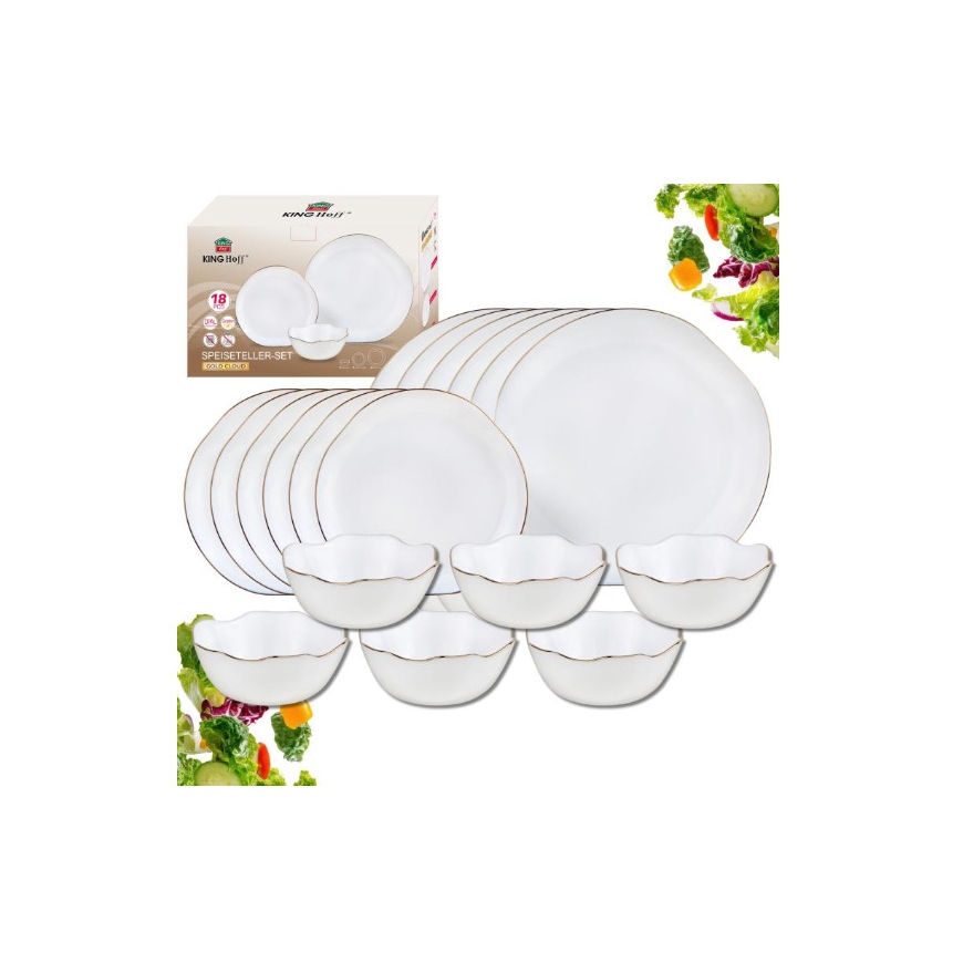 Glass plates, set of 18 (dinner, dessert, soup), opal, white wit – 2
