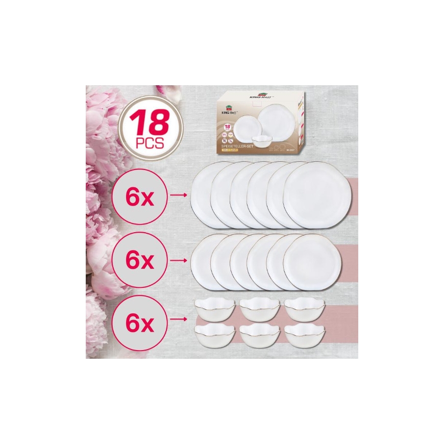 Glass plates, set of 18 (dinner, dessert, soup), opal, white wit – 4