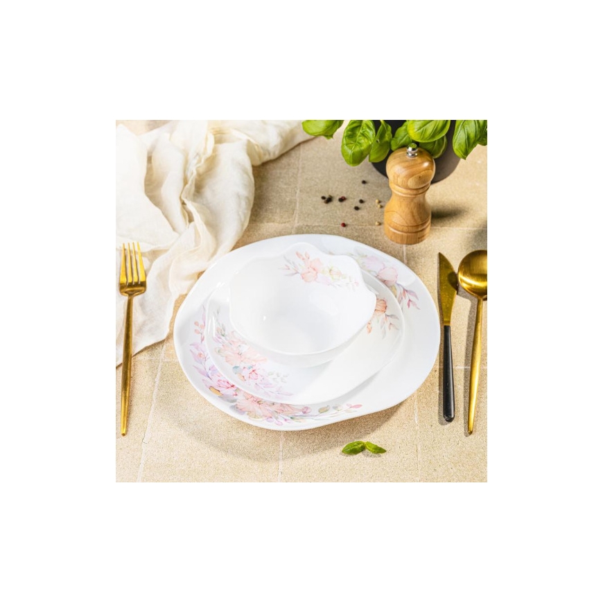 Glass plates, set of 18 (dinner, dessert, soup), opal, white, KH – 4