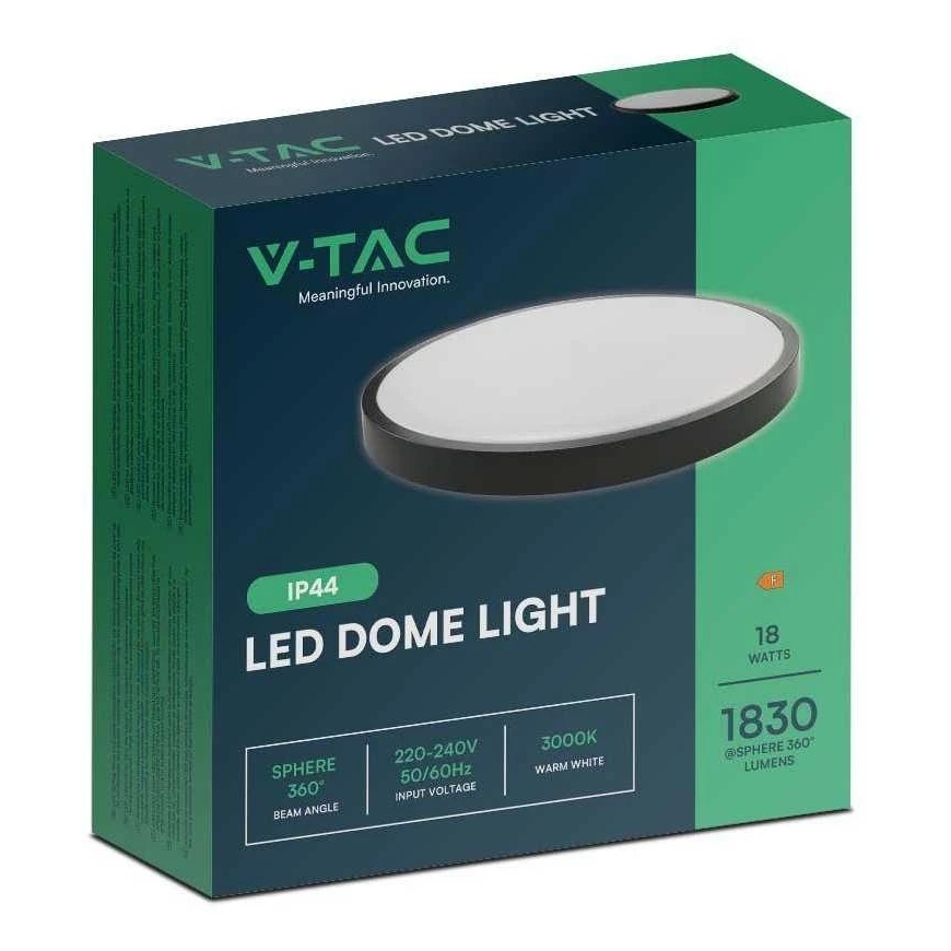 Sieninis šviestuvas V-tac 18W LED virsmas šviestājs, melna korpuss, 3000K, IP44 – 4