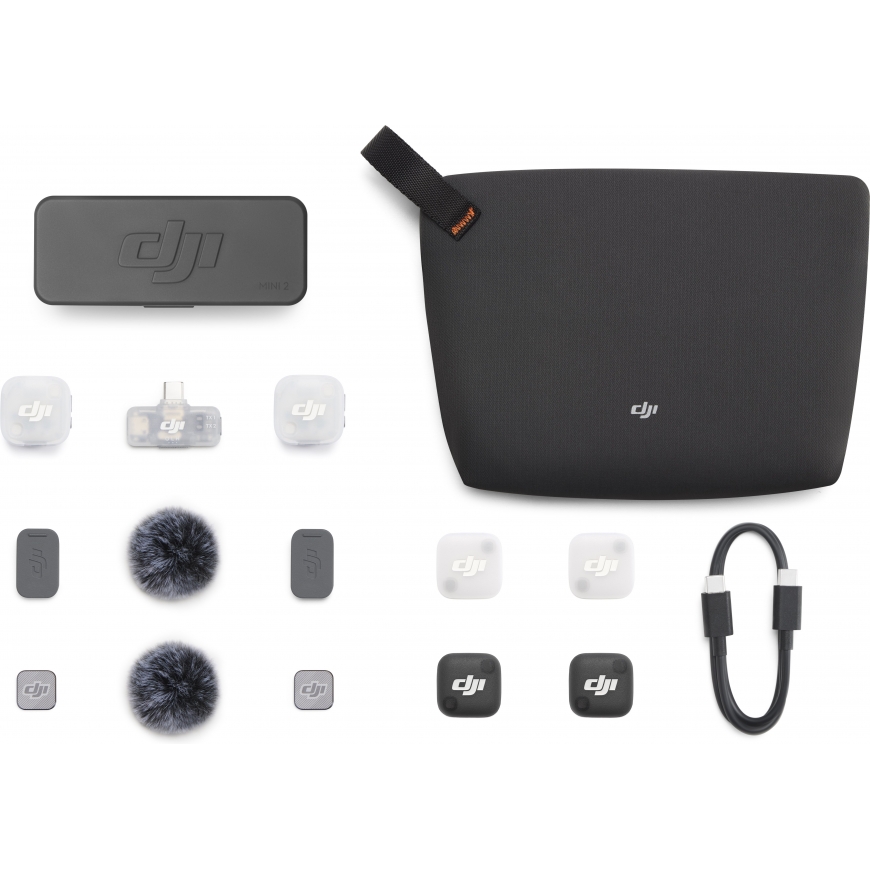 DJI Mic Mini 2, duos siųstuvai + mobilusis imtuvas ir įkrovimo dėklas