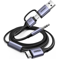 Аудио адаптер Ugreen 2in1 USB-C - USB-A/C с мини-джеком - черный