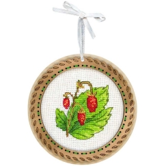 Beldizart ristipistota puupohjalla "Miniatiivi. Kesämarjat. Mansikat" 10x10 cm SO-133