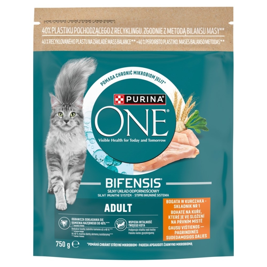 PURINA One Bifensis Suaugusiems, turintis vištienos - sausa kačių maistas - 750 g