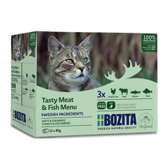 BOZITA herkullinen liha- ja kalavalikoima hyytelössä laatikossa - märkä kissanruoka - 12x85g