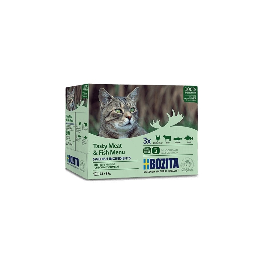 BOZITA Tasty meat & fish menu in jelly Box - wet cat food - 12x85g
