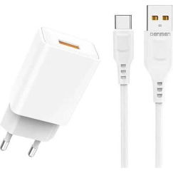 Denmen DC01 2.4A + USB-C Kabelis Balts