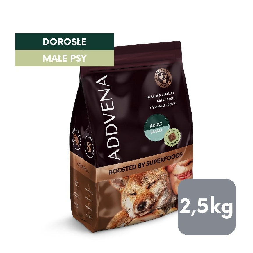 ADDVENA Tugevdatud supertoitudega Täiskasvanud Väike Veiseliha - kuiv koeratoit - 2,5kg – 2