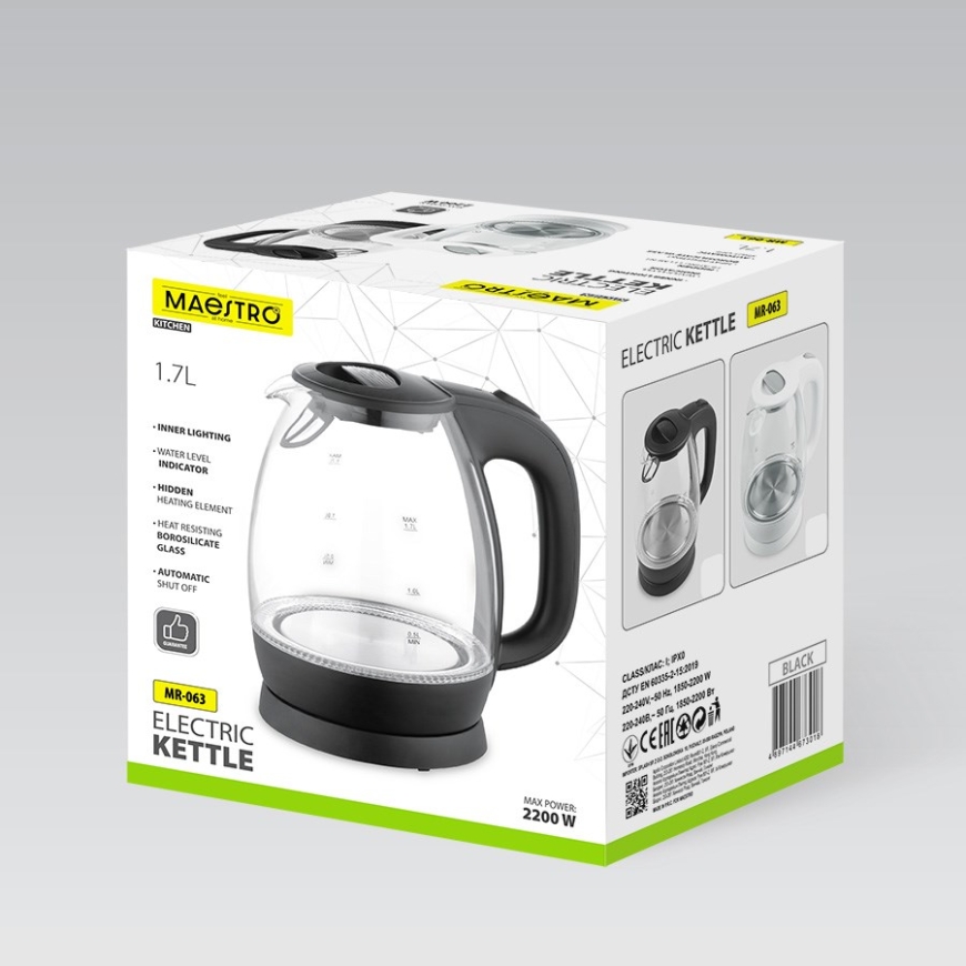 Maestro MR-063-Musta Lasinen Sähkökannuin 1,7 L – 4