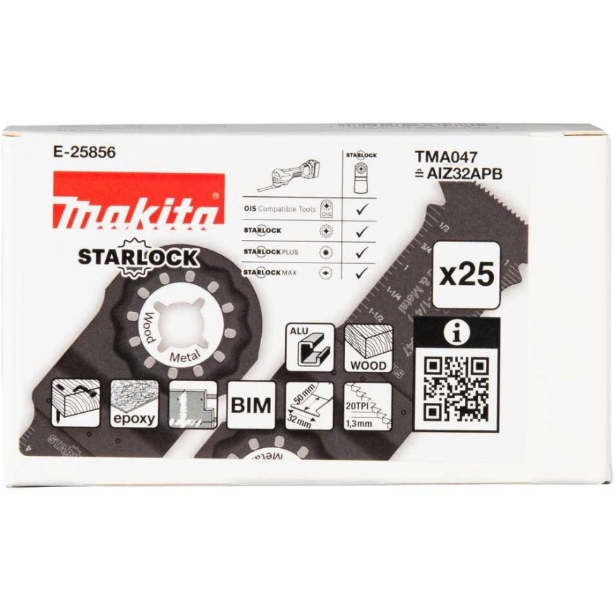 Makita Koka un Metāla Griešanas Asmeņi 32mm TMA047 BIM, STARLOCK, kokam un metalam, 25 gab. E-25856 TMA047 BIM, SL, Koks un Mets – 2