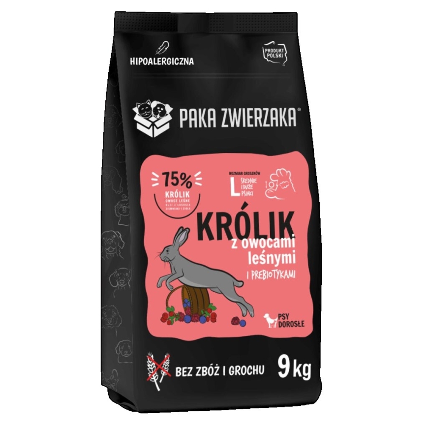 Корма для собак PAKA ZWIERZAKA Кролик с лесными фруктами L – сухой корм для собак – 9 кг