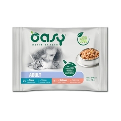 OASY Gabalėliai padaže Daugiasluoksnė žuvies pasirinkimas - šlapias kačių maistas - 4x85g