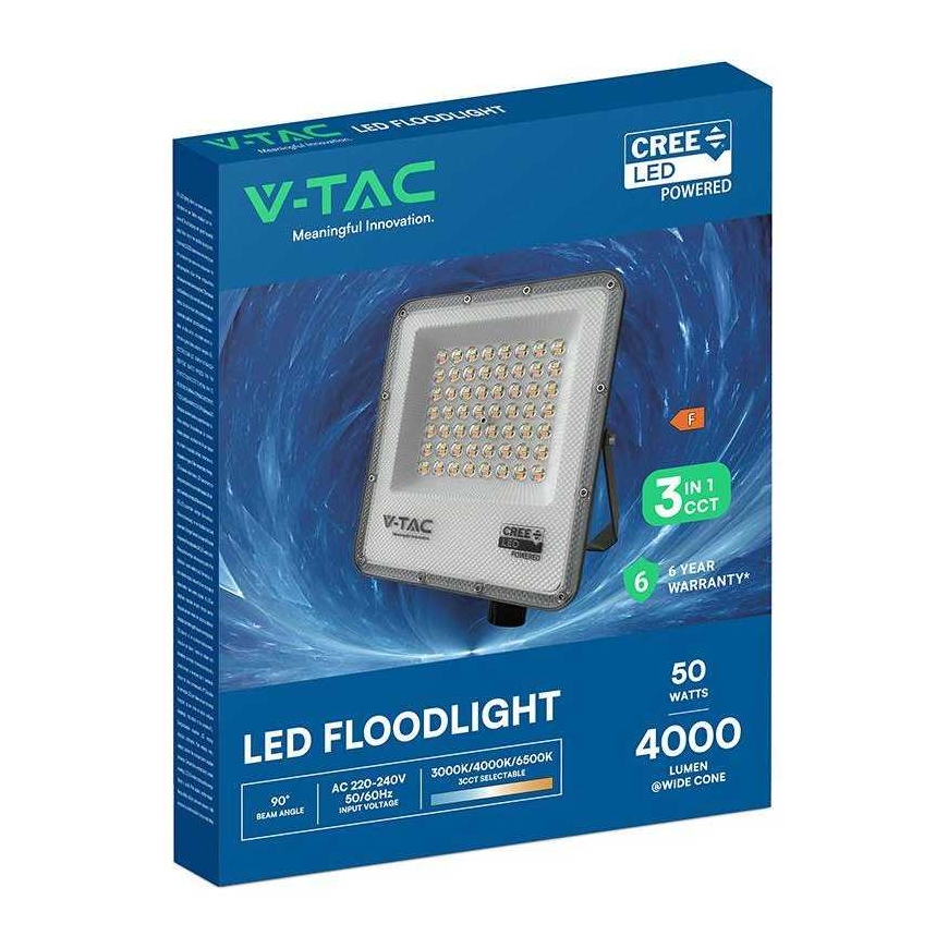 Auriq 50W LED prožektorius, juodas, 3000/4000/6500K, CREE LED chip – 3