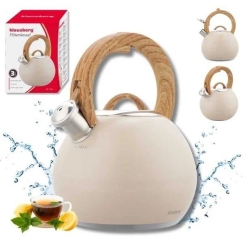 Kettle, Stainless Steel Kettle 3 L, Matte Sand Color, with Wood Imitation Handle, Klausberg kb-7956